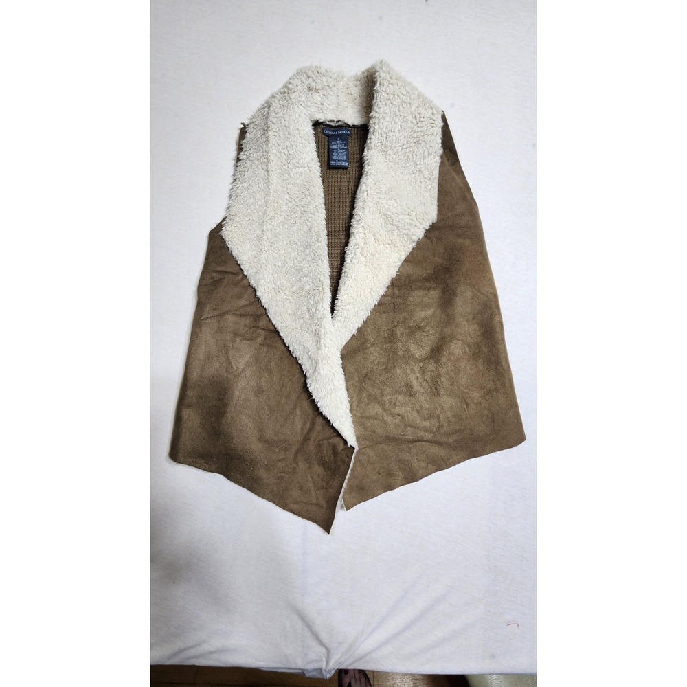 Chelsea & Theodore Vest Womens Size Small Brown Faux Suede Open Front Knit Back
